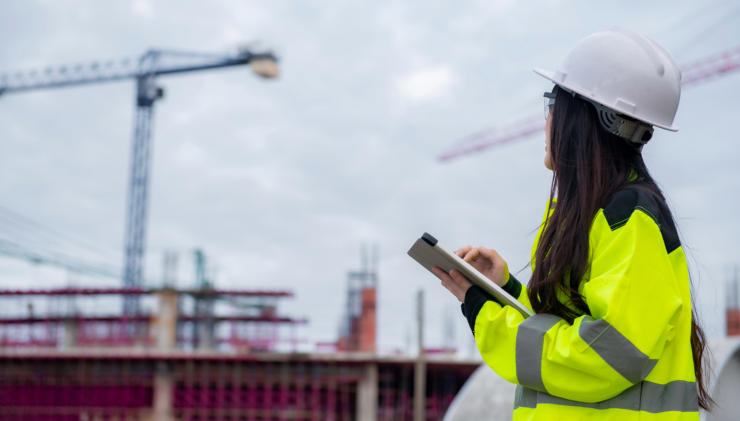 Woman working on construction job site